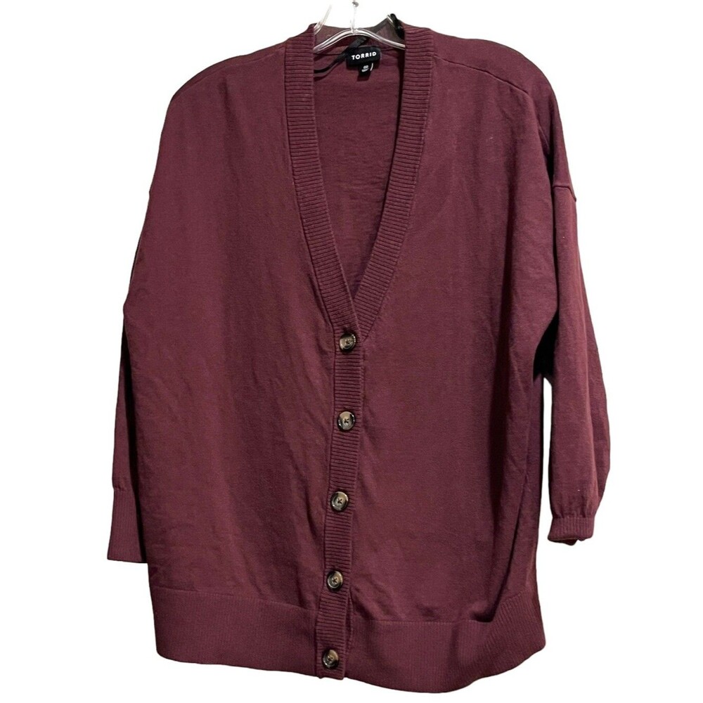 Torrid Women’s Sweater Size 00 Button-up 3/4 Sleeve burgandy  Lightweight